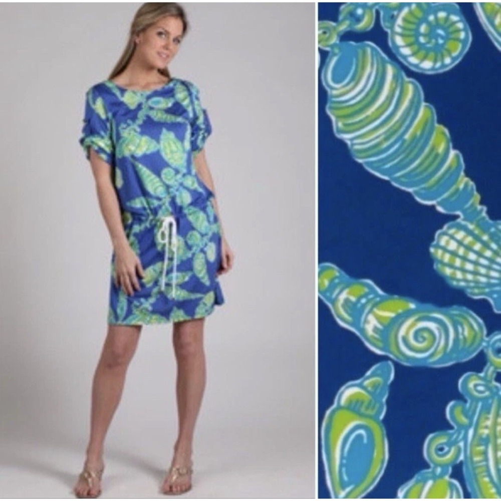 Lilly Pulitzer Raquel Fallin In Love Blue Dress Cover Up Drawstring Waist Tie Sm